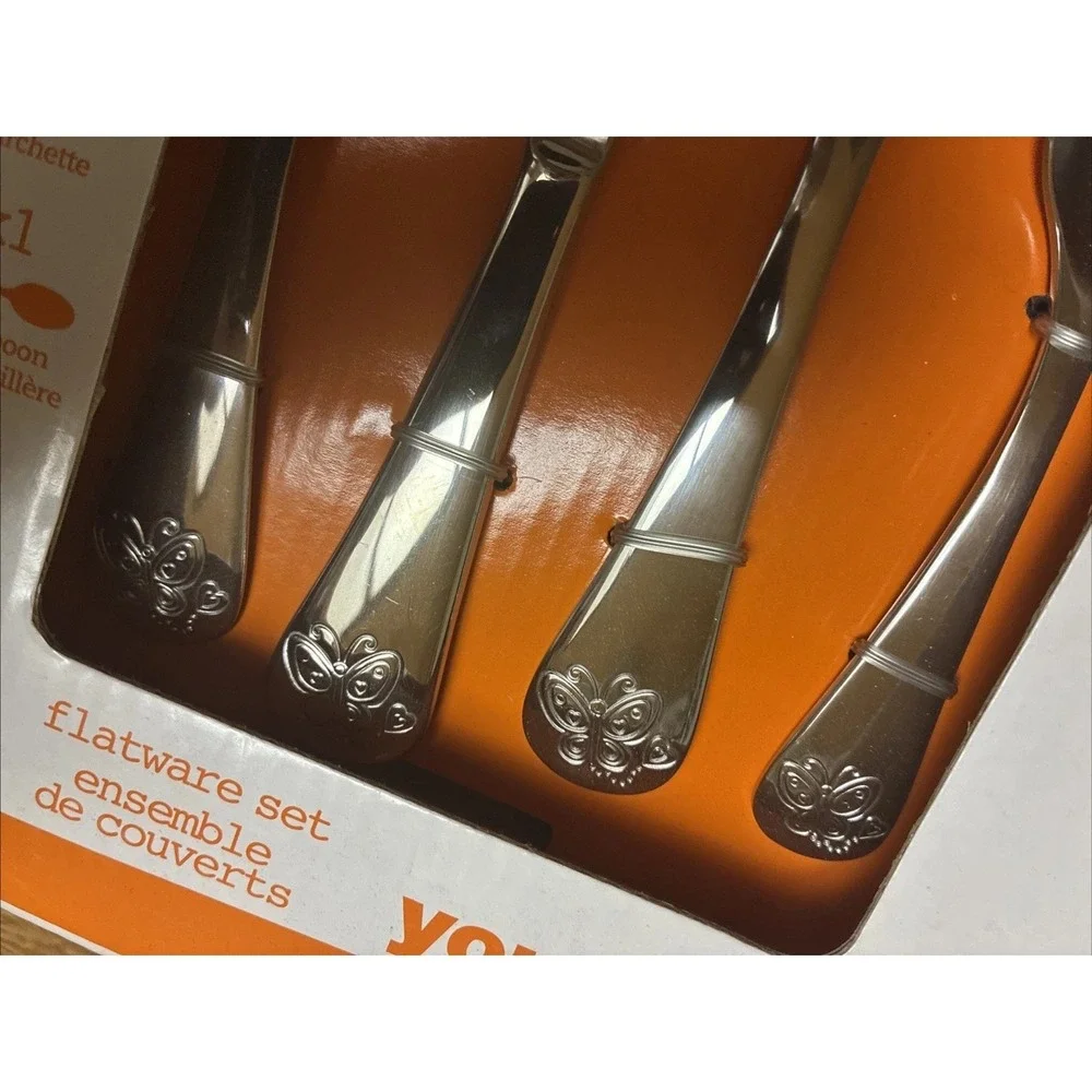 Your Zone Jr Kids Flatware Set Butterfly Stainless Steel 4‎ Pc NEW